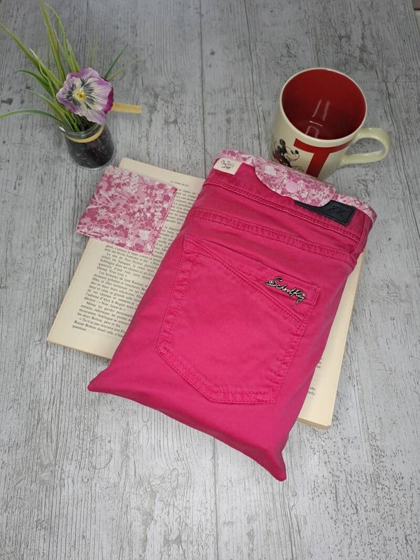 Pochette protège-livre en jean recyclé avec marque-page assorti – Format broché et poche épais