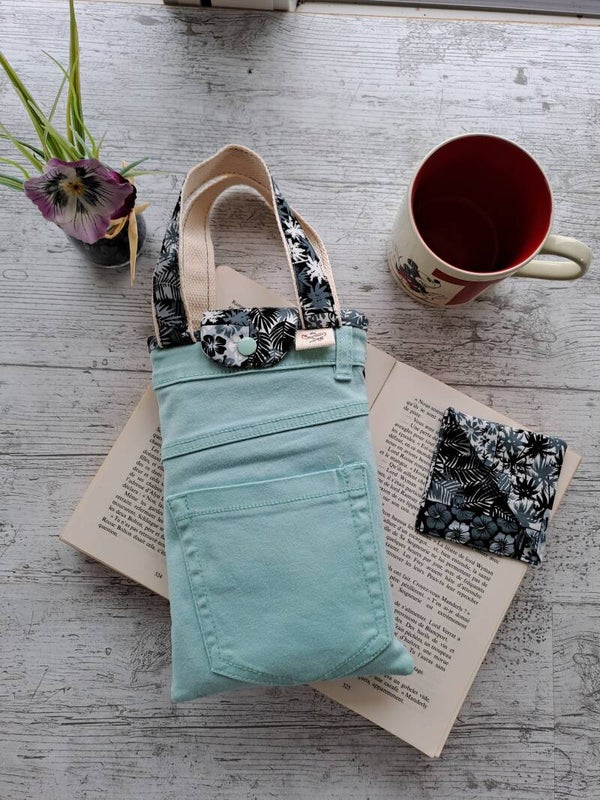 La nomade - Pochette protège-livre en velours cotelé recyclé avec marque-page assorti – Format poche