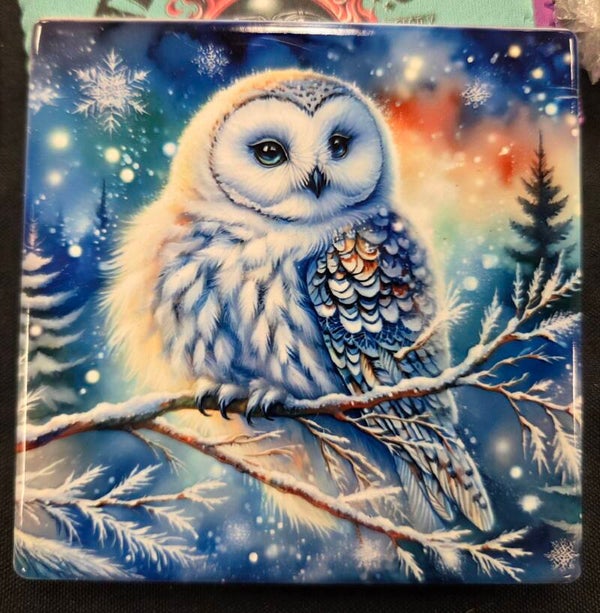 Owl ceramic coaster a set