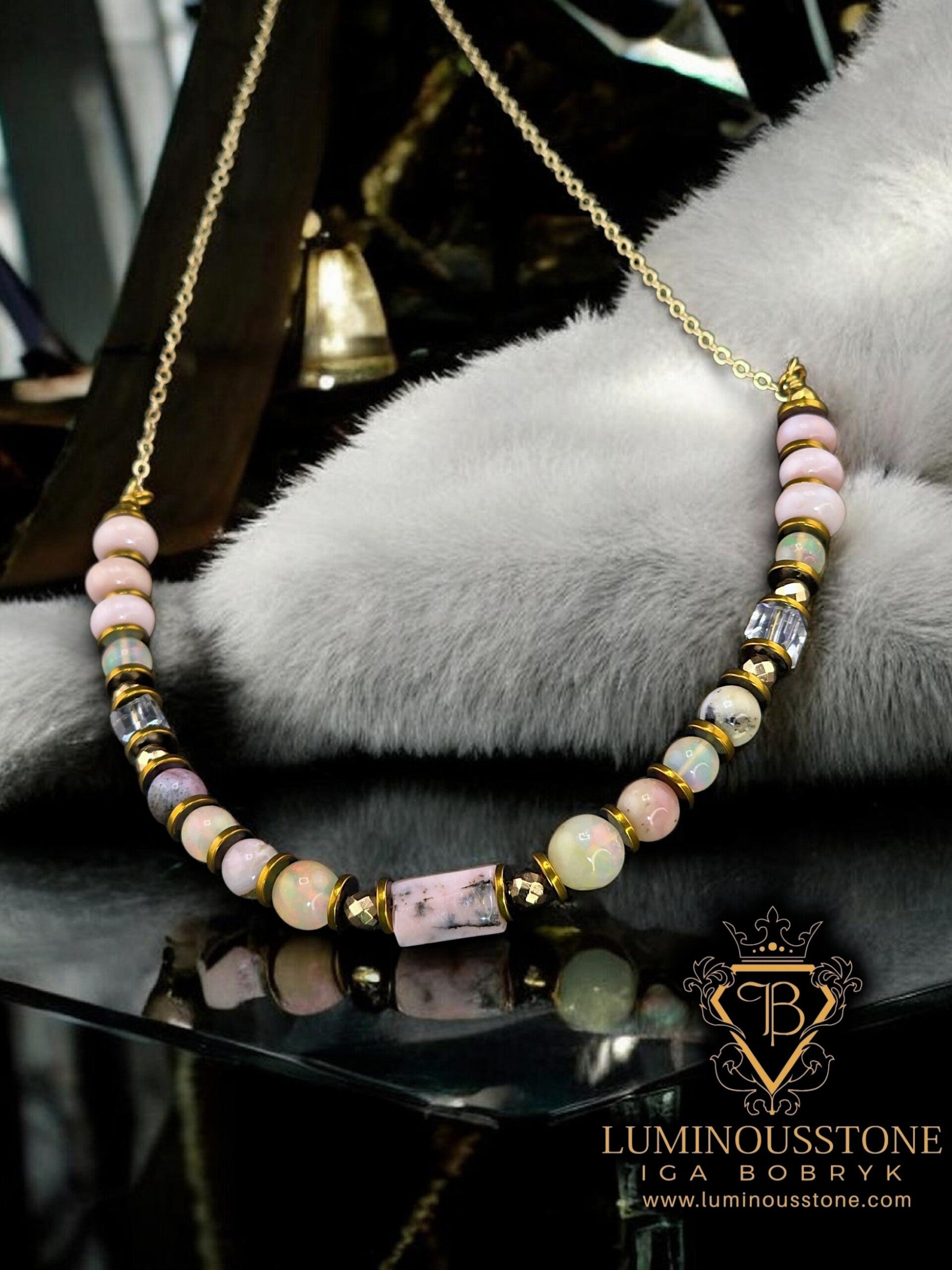 Princess Necklace - Ethiopian Fire Opal & Pink Opal