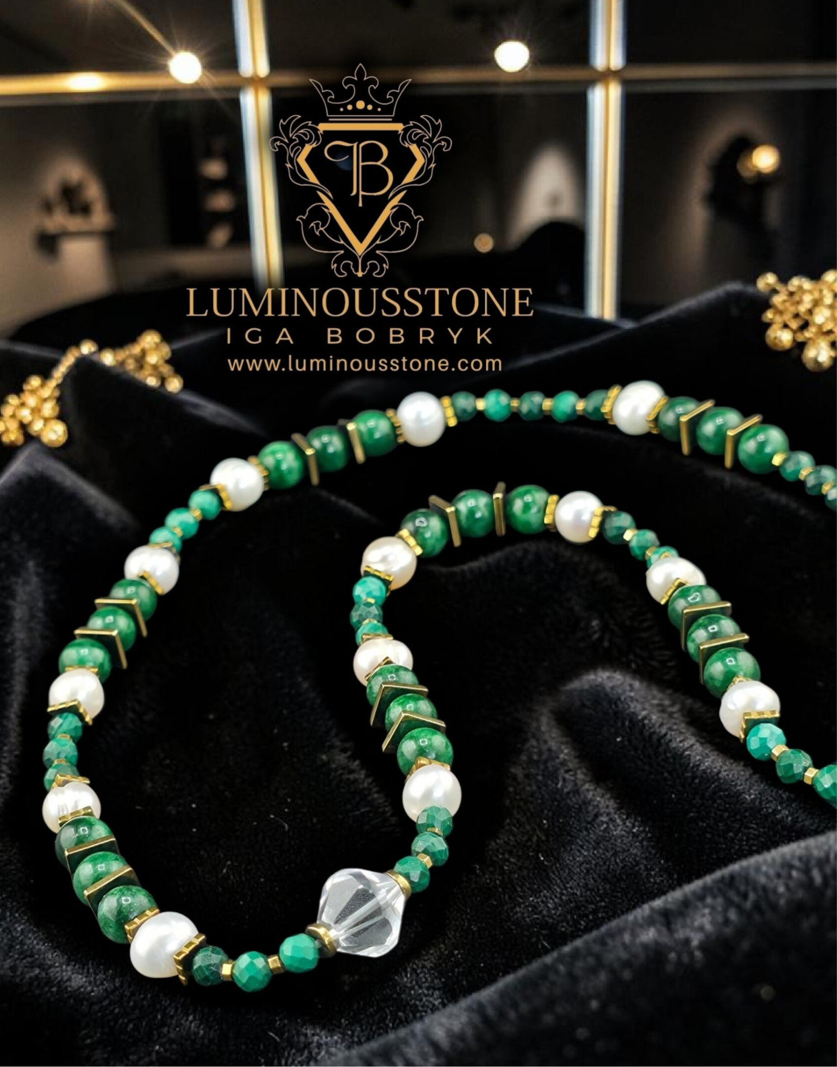 Velvet Ocean-Malachite, Freshwater Pearls and Clear Quartz 3in1 1
