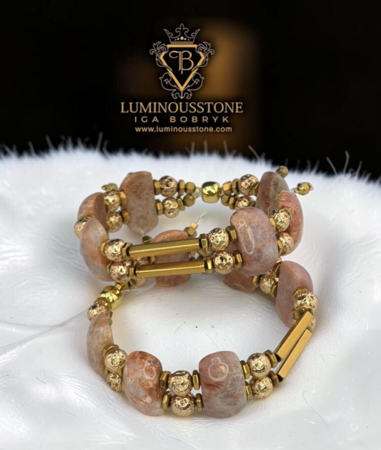 FOSSIL CORAL & LAVA, BRASS  BRACELET