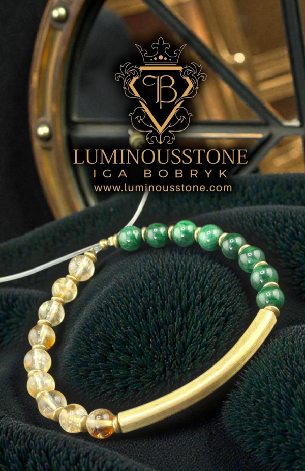 Fortune Magnet Bracelet,Green Jade & Citrine