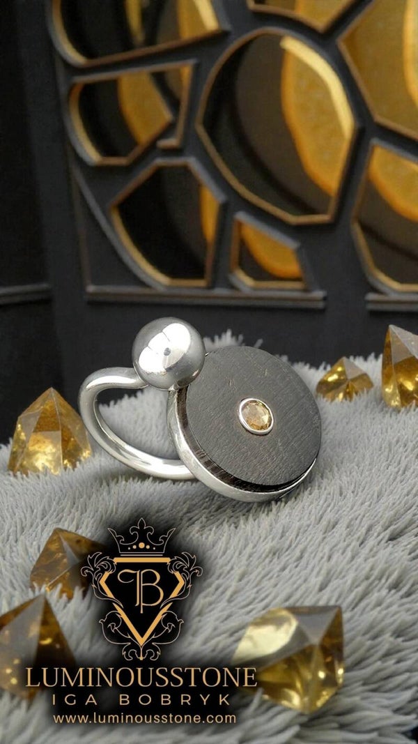 Irish Bog Oak & Citrine Silver Ring