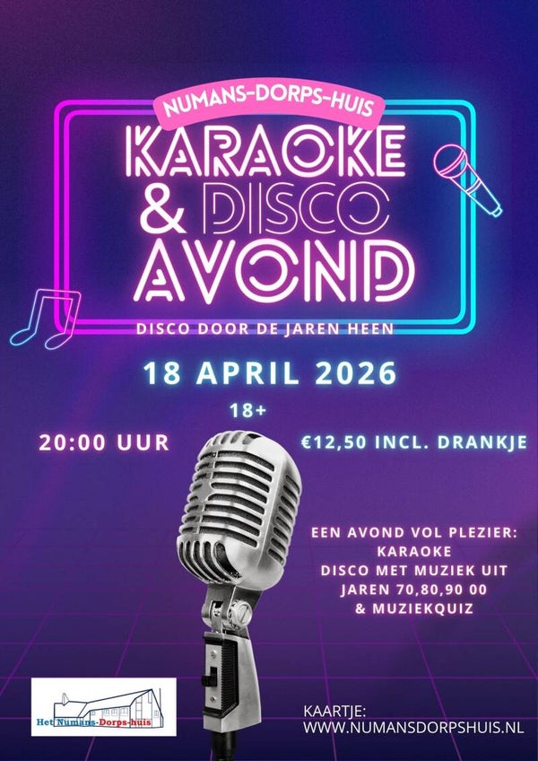 Karaoke en disco avond - 18 april 2026