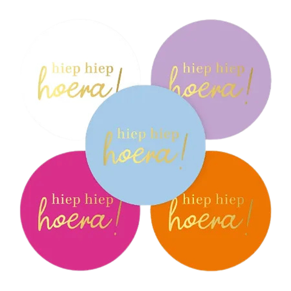Cadeaustickers | Hiep Hiep Hoera (kleur) 10 stuks