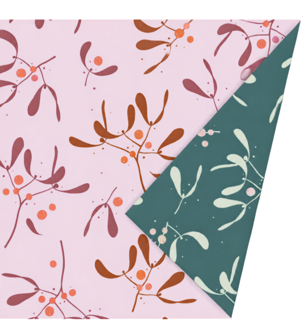 Cadeaupapier - Kerst Mistletoe Memories Roze
