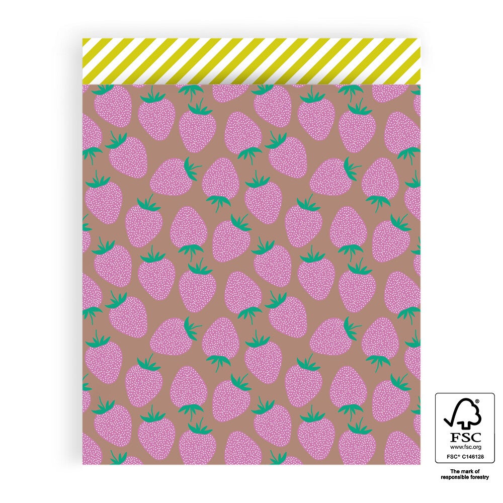 Cadeauzakje XL | Strawberry Pink/Taupe - Stripe Yellow