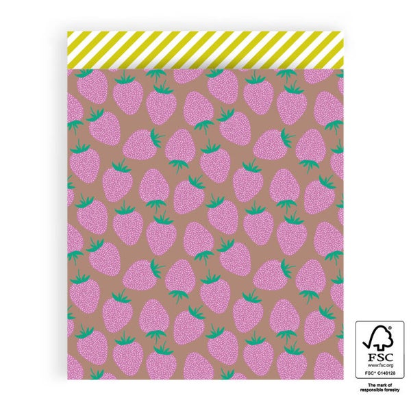 Cadeauzakje XL | Strawberry Pink/Taupe - Stripe Yellow