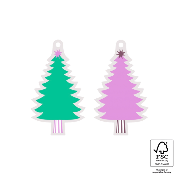 Cadeaulabel | Kerstboom Green/Pink - 2 stuks