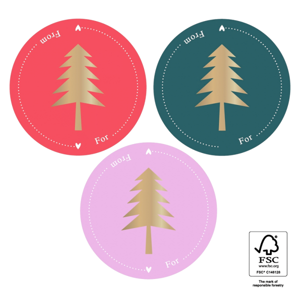 Cadeaustickers | Kerstboom Gold Text 6 stuks