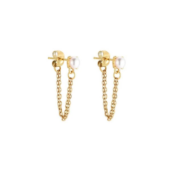 oorbel chain parel goud