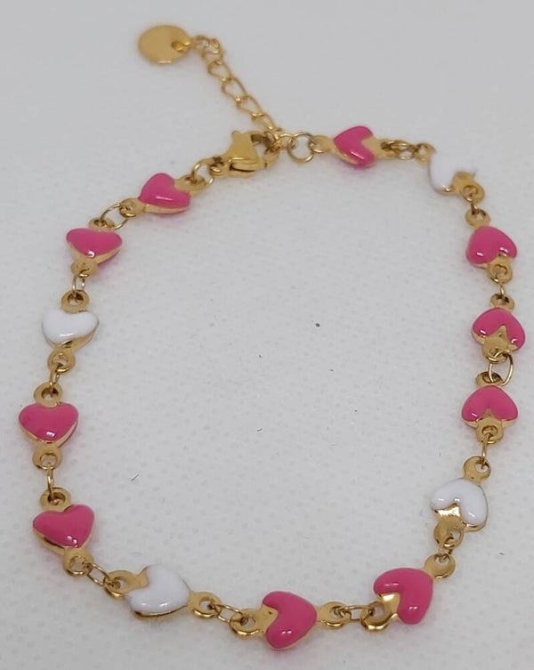 Pink & White hartjes armbandje