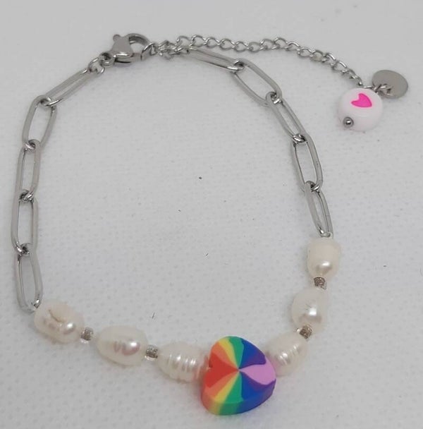 Rainbow heart zilver