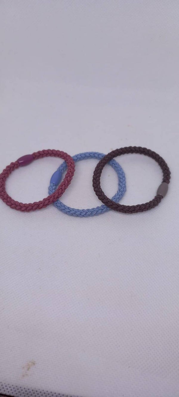 elastiek set roze, blauw, bruinpaars