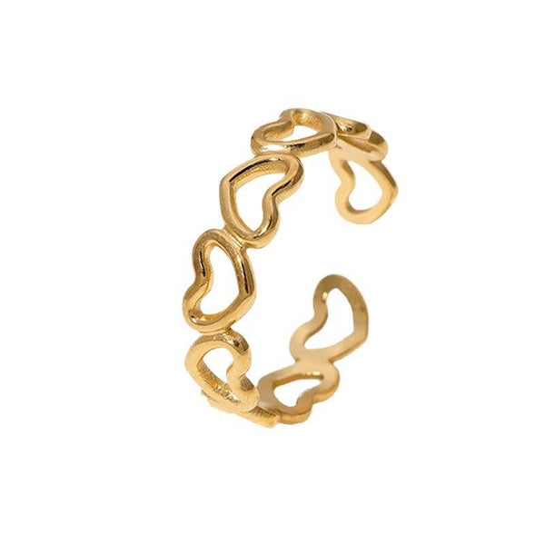 Ring kleine open hartjes goud