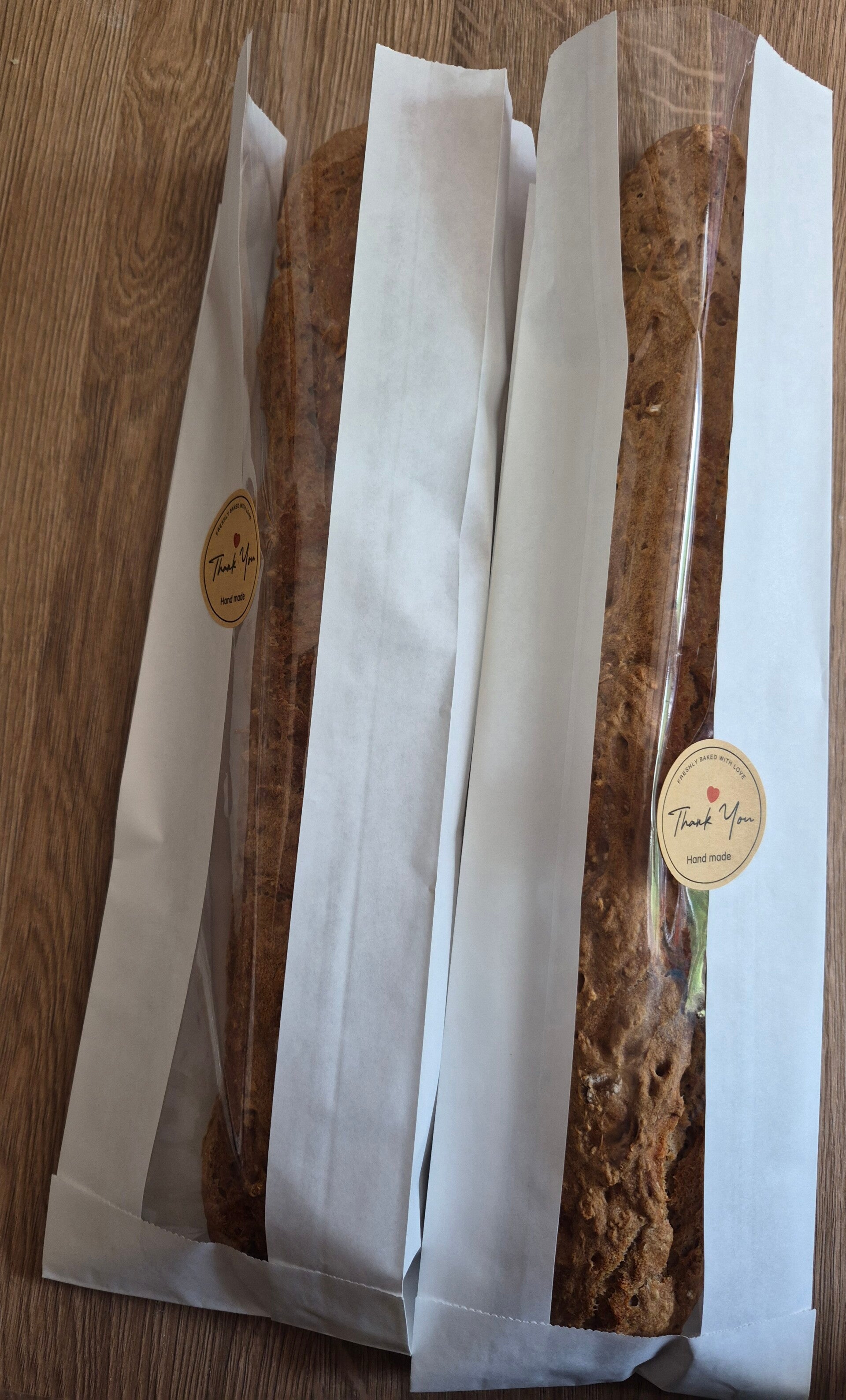 Dark rye, oat and wheat baguettes