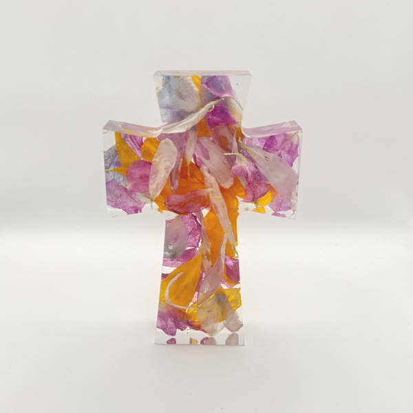 Floral Resin Cross Memorial Keepsake: Funeral or Wedding Flower Preservation