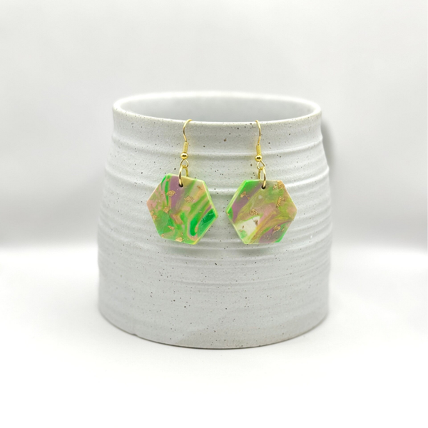 Yellow, Pink & Green Marble Dangle