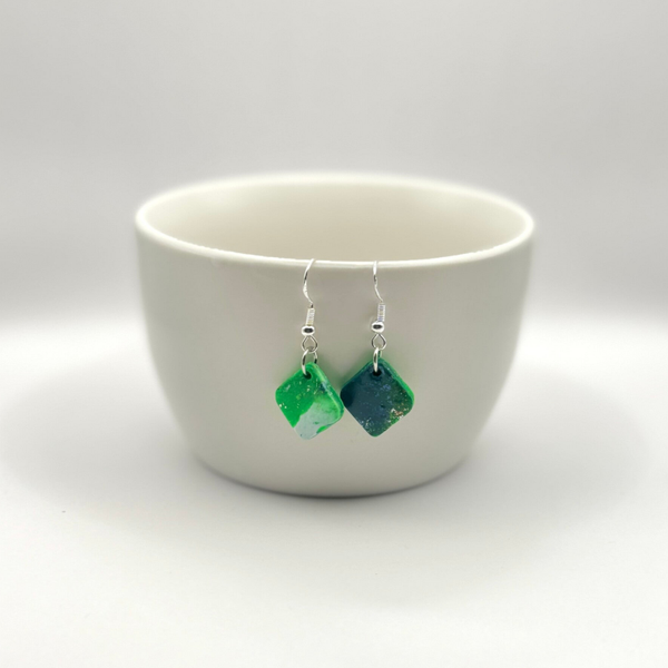 Green, Blue & White Marble Diamond Dangles