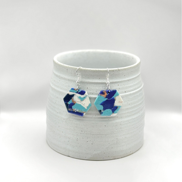Blue & White Marble Hexagon