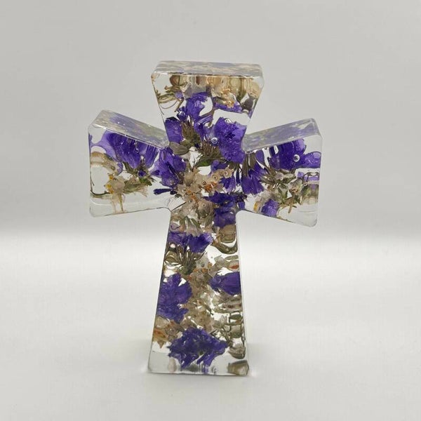 Floral Resin Cross Memorial Keepsake: Funeral or Wedding Flower Preservation