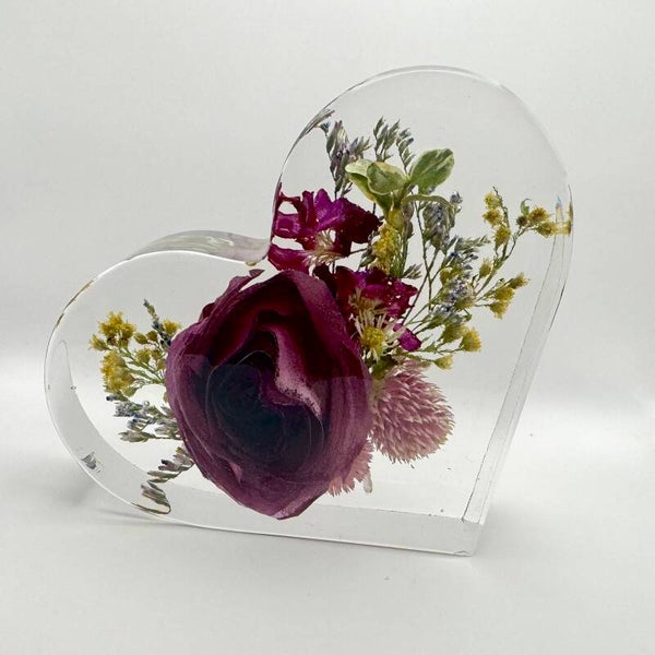 Flower Heart Keepsake Block: Wedding or Funeral Floral Preservation