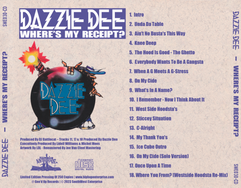 Dazzie Dee – Where's My Receipt? CD | Hip-Hop Enterprise