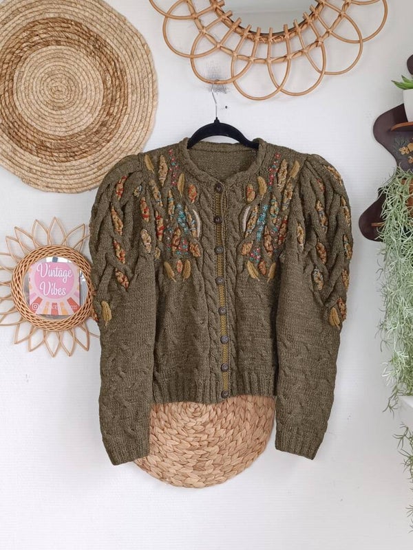 Wolkenstricker "Binet 80s" vintage handknitted woolen embroidered cardigan - size S/M