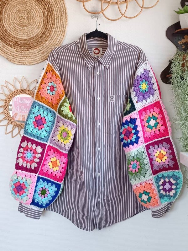 Upcycled granny square blouse - free size