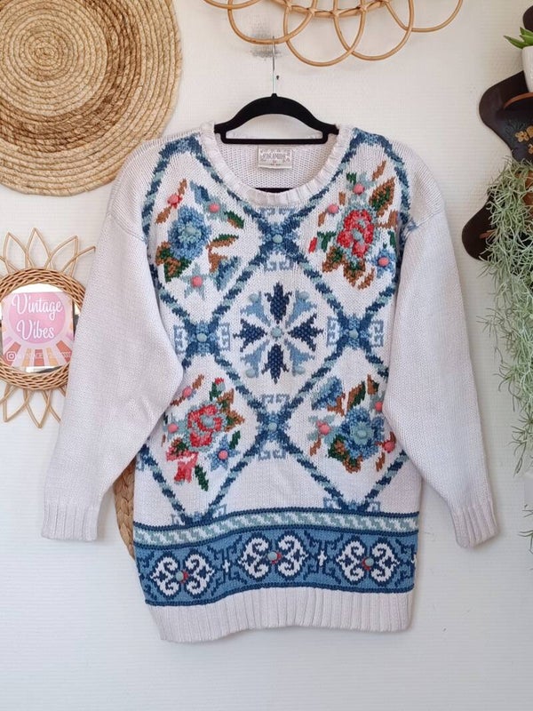 Vintage cotton embroidered sweater - size M/L