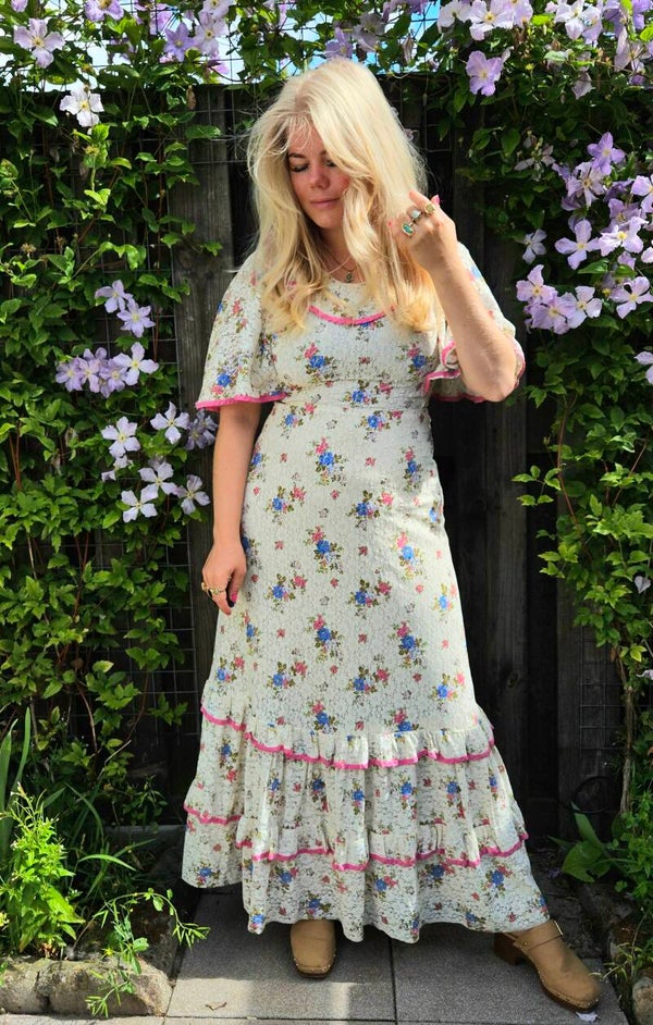 Vintage 70s lace prairie dress - size S/M