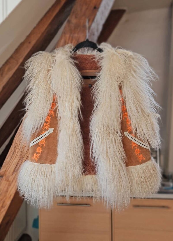 Pepe Jeans leather mongolian sheepskin waistcoat - size M