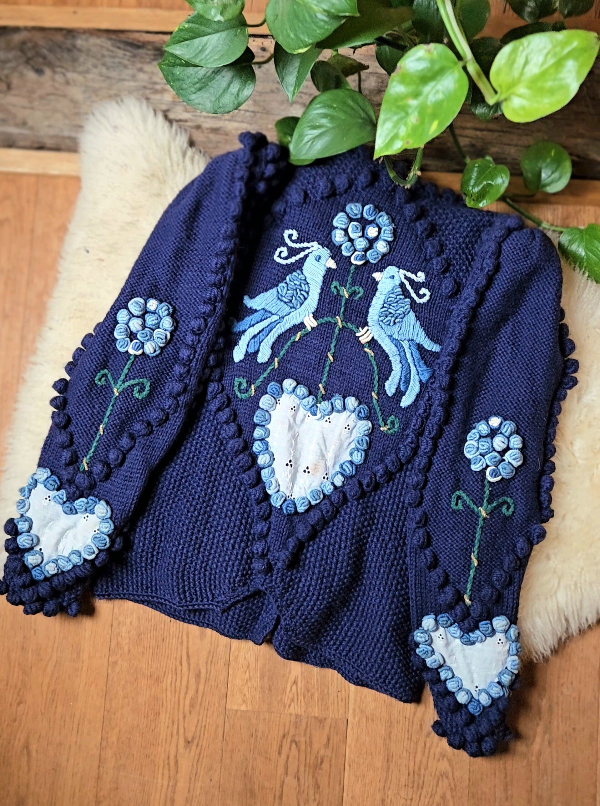 Vintage Lechuza handknitted woolen cardigan - size L/XL