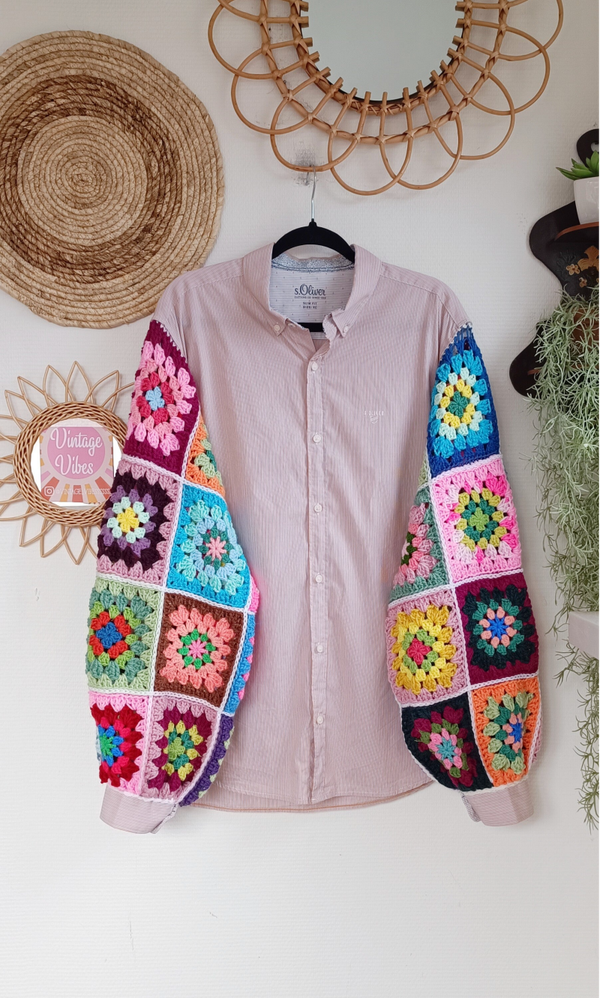 Upcycled granny square crochet blouse - free size
