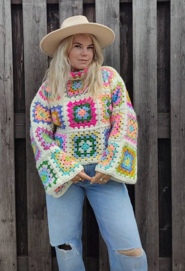 Handmade granny square crochet sweater - size M