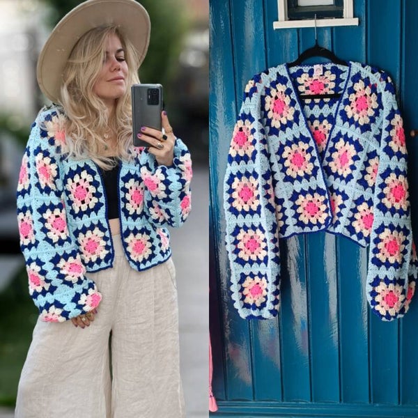 Handmade granny square crochet cardigan - free size