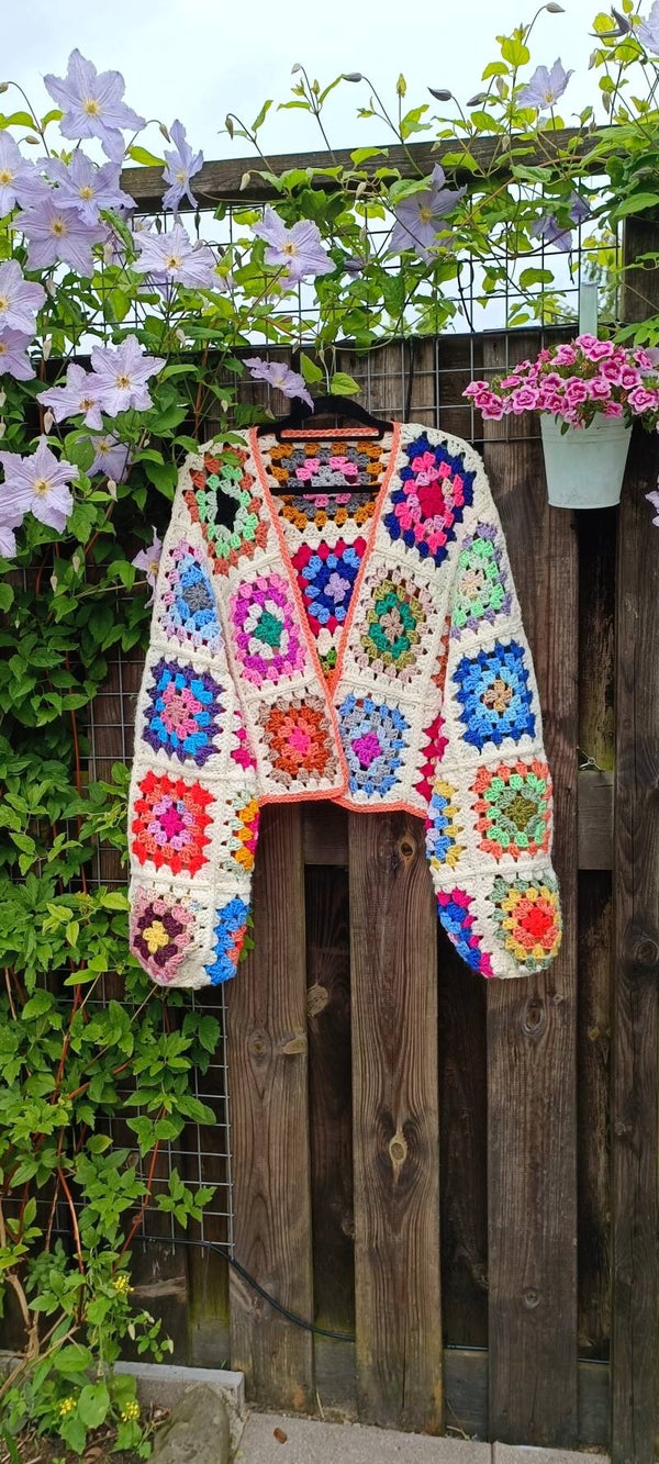 Handmade (by me) granny square crochet cardigan - free size
