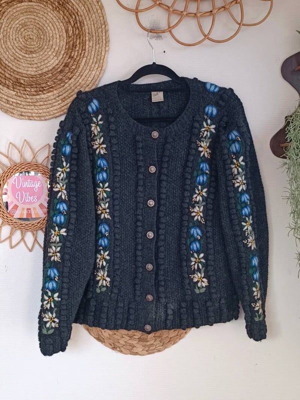 Vintage Pinelli handknitted Tyrolean woolen cardigan - size XL