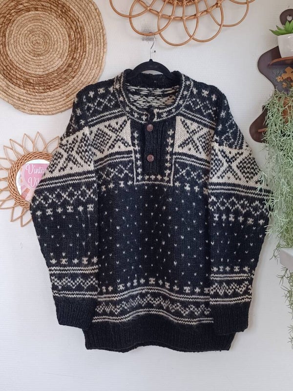 Vintage handknitted woolen sweater - size XL/XXL