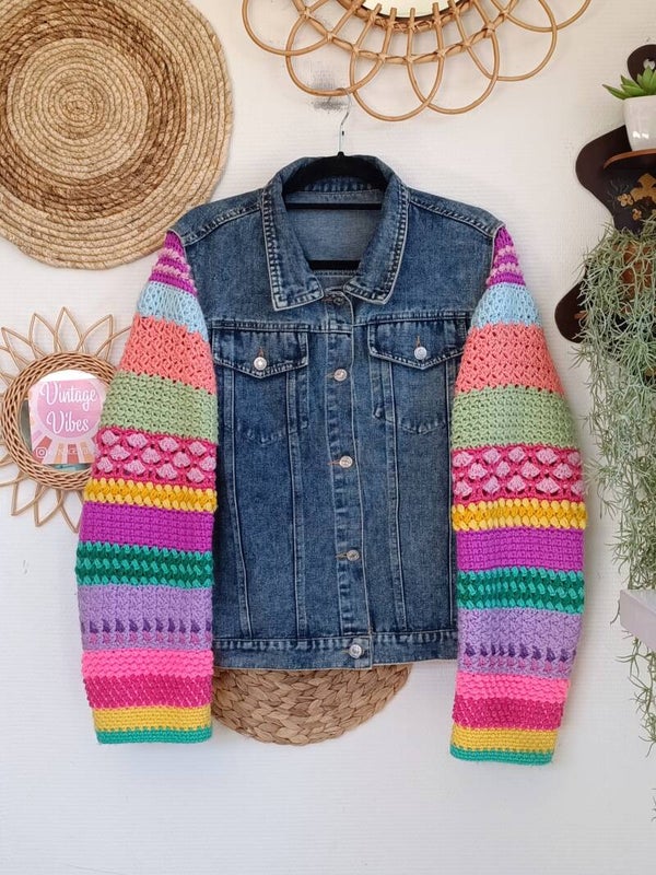 Upcycled denim jacket crochet - one size
