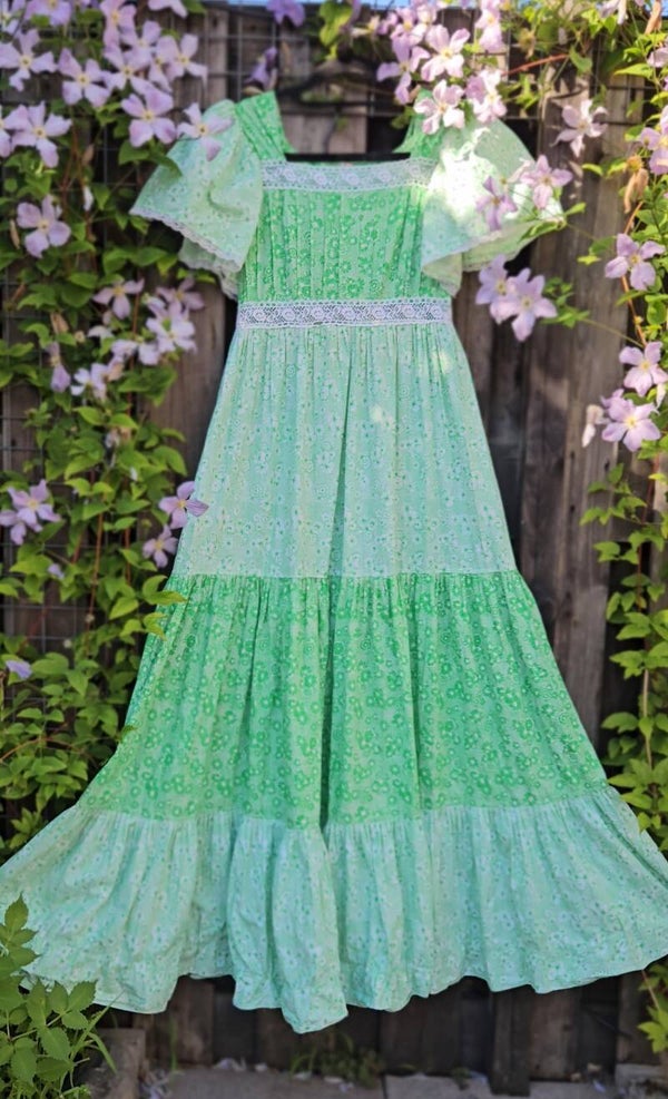 Vintage 1970s cotton prairie maxi dress - size S