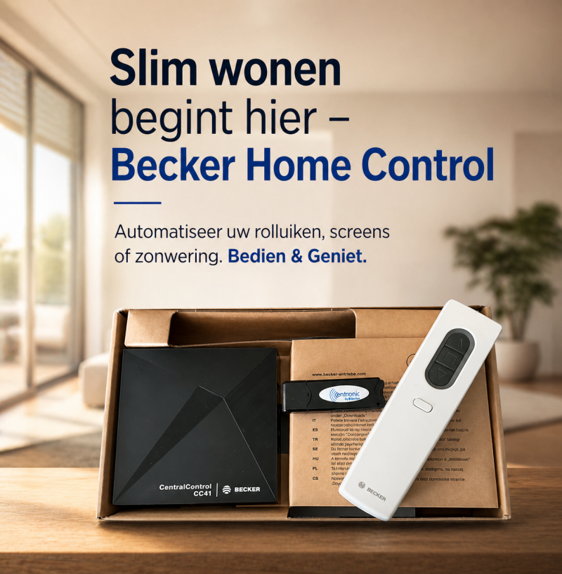 Bedien uw rolluiken,screens en zonwering eenvoudig via uw smartphone met onze Becker Home Contol bij de firma Neyrinck in Vlaanderen, Wervik