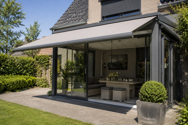 Terrasscherm geïnstalleerd in Wevelgem door Firma Neyrinck uit Wervik