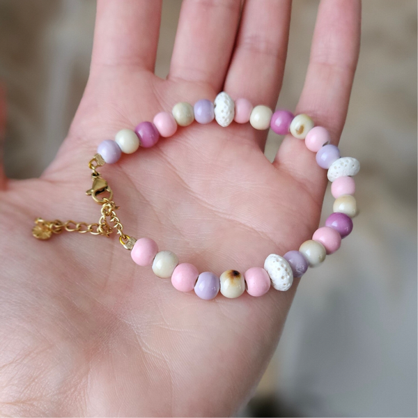 Muggenarmband keramisch roze/wit/paars