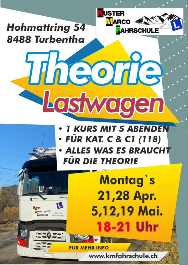 Lastwagen Theorie April 2025, 5 mal 3 Std.