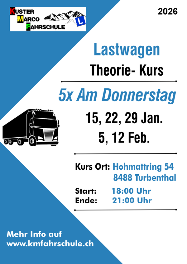 Lastwagen Theorie Januar 2026 / 5 mal 3 Std.