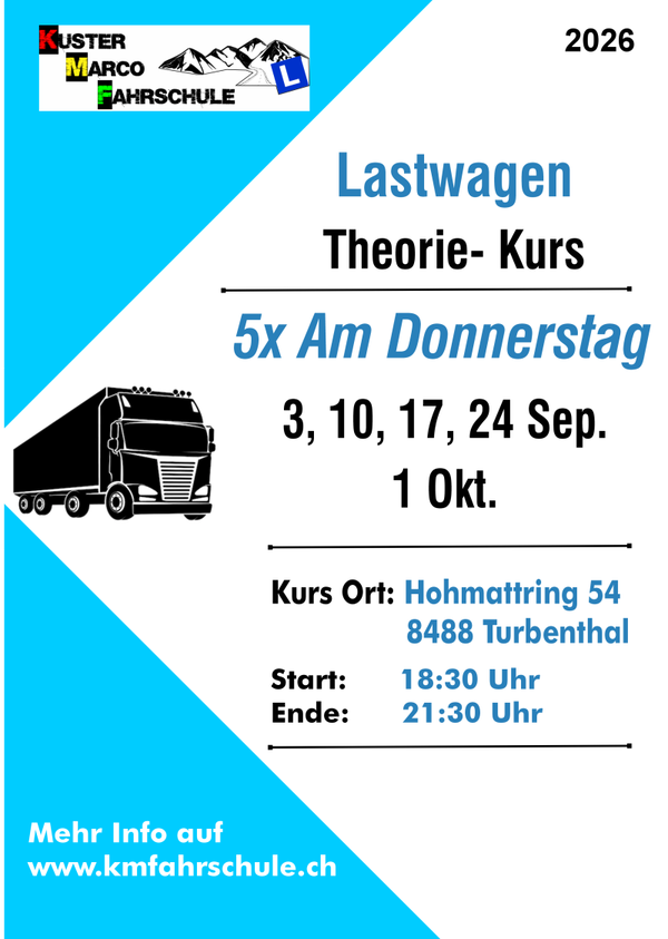 Lastwagen Theorie September 2026 / 5 mal 3 Std.