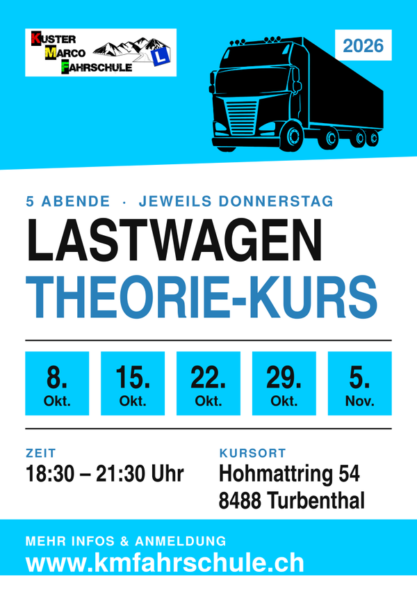 Lastwagen Theorie Oktober 2026 / 5 mal 3 Std.
