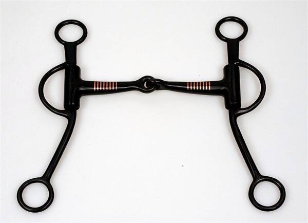 Shanked Snaffle Bit Black Steel mit Kupfereinlagen